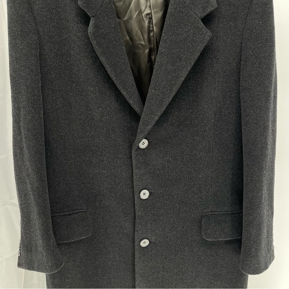 Italian Men’s Wool And Cashmere Overcoat Size 44L Black Dress Pea Coat - Picture 4 of 16